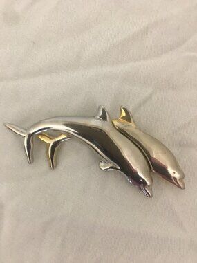 OLCI gold silver tone metal shark whale brooch pin